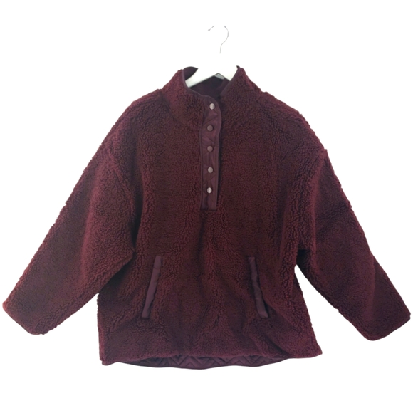 Athleta Cozy Snap Sherpa Size 1X in Maroon Zippered Pockets Heavyweight - Picture 1 of 9